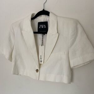 Zara Cropped Linen Short Sleeve Blazer NWT